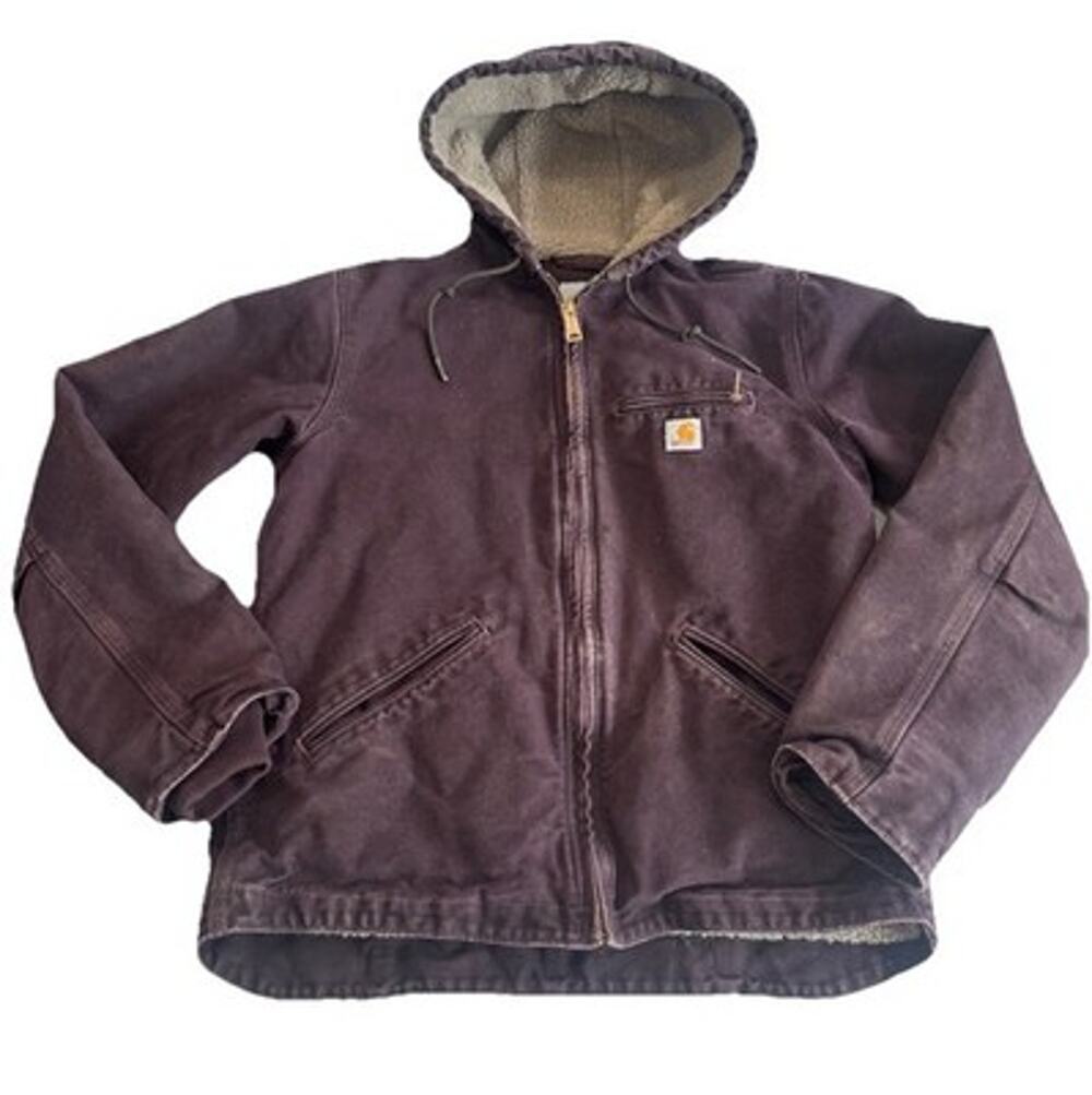 VTG Carhartt WJ141 DWN Women XS Deep Wine Plum Sherpa Sierra Jacket Canvas Coat